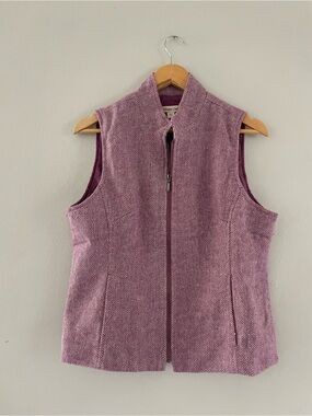 Coldwater Creek Plum & Cream Herringbone Zip-Front Vest